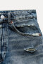 Trf high-waist denim ripped shorts