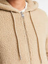 Only & Sons fleece zip hoodie in beige