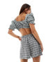 ASOS DESIGN short with ruffle detail in mono gingham co-ord