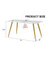 Modern minimalist dining table. White imitation marble pattern SINTERED STONE desktop with golden metal legs.62"34.6"29.9" F-001