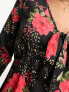 Wednesday's Girl ruffle detail v-neck mini dress in rose print