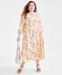 ფოტო #1 პროდუქტის Plus Size Floral-Print Tiered Linen-Blend 3/4-Sleeve Dress, Created for Macy's