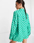 The Frolic corallia long sleeve shirt co-ord in green checkerboard print