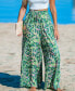 Фото #2 товара Women's Green and Pink Abstract Wide Leg Pants