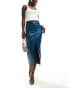 Фото #1 товара Style Cheat leather look midi skirt with split front in blue