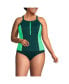 Фото #1 товара Plus Size Chlorine Resistant High Neck Zip Front Racerback Tankini Swimsuit Top