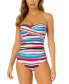 ფოტო #1 პროდუქტის Women's Striped Twist-Front Bandeau One-Piece Swimsuit