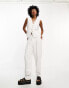 Only linen blend tailored trouser co-ord in white and black pinstripe