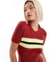 Reclaimed Vintage short sleeve knitted tee with contrast stripe in burgundy