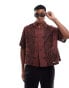 Фото #1 товара ASOS DESIGN boxy oversized revere shirt with border embroidery in burgundy