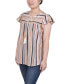 Petite Size Drawstring Neck Top Tan Stripe, PS - фото #3