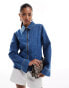 ASOS DESIGN denim fitted harrington jacket in mid blue