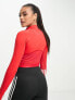 adidas Training Hyperglam 3 stripe longsleeve crop top in red