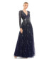 Фото #1 товара Women's Sequined V Neck Illusion Sleeve A Line Gown