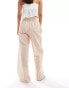 Фото #3 товара ASOS DESIGN tie waist wide leg trouser with linen in brown & cream stripe