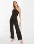 Monki halterneck jumpsuit in brown