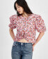 Фото #1 товара Women's Ditsy Floral Puff-Sleeve Top