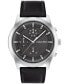 ფოტო #1 პროდუქტის Men's Black Leather Strap Watch 44mm