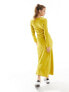 River Island long sleeve seam detail midi dress in yellow