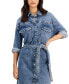 Фото #4 товара Women's Belted Long-Sleeve Denim Shirtdress