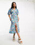 Influence button front midi dress with collar in bold floral print