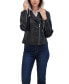 ფოტო #4 პროდუქტის Women's Faux Leather Biker Jacket With Removeable Hood Bib