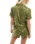 Chelsea Peers foil moon and stars short pyjama set in green and gold