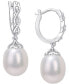 ფოტო #1 პროდუქტის Cultured Freshwater Pearl (8mm) & Diamond Accent Dangle Hoop Earrings in Sterling Silver