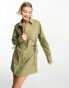 COLLUSION cut out shirt dress in khaki