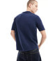 ASOS DESIGN knitted midweight cotton notch neck polo in navy Синий, XL - Chest 44 - фото #3