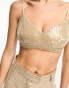 Фото #3 товара Kaiia sequin cropped cami bralette top co-ord in gold