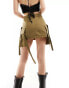 COLLUSION festival utility mini skirt with drop pocket and tab detail in khaki