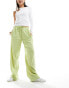 Фото #2 товара Bershka tie waist wide leg linen trousers in pistachio