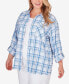 Фото #5 товара Plus Size Button Front Shirt Collar Light Weight Plaid Jacket