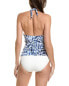 Carmen Marc Valvo Shirred Halter Tankini Top Women's Blue Xs