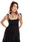 COLLUSION double cloth shirred tiered cami maxi sun dress in washed black