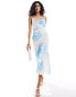 Pretty Lavish Keisha cowl neck ruched midaxi dress in blue floral