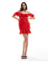 ASOS DESIGN cold shoulder ruffle mini dress in red Красный, 40 - фото #4