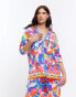 Фото #1 товара River Island abstract print oversized beach shirt in bright blue