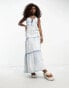 Miss Selfridge tiered denim maxi dress in mid wash