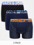 Jack & Jones 3 pack printed trunks in navy