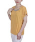 ფოტო #3 პროდუქტის Petite Short Sleeve Knit Top with Hardware