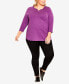 Plus Size Notch Neck 3/4 Sleeve Plain T-shirt