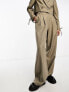 Miss Selfridge tailored slouchy wide leg trouser in khaki fleck