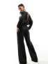 True Violet satin plunge jumpsuit in black