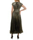 Women's Metallic V-Neck Cap-Sleeve Pleated Gown