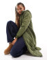 ONLY quilted longline coat with teddy hood in khaki