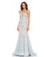 Women's Embroidered Applique Feathered One Shoulder Gown