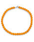 Plain Simple Smooth Classic Yellow Orange Created Synthetic Jade Round 10MM Bead Strand Necklace Silver Plated Toggle Clasp 16 Inch