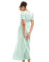 ASOS DESIGN v neck satin midi with lace bodice in sage green with contrast lace